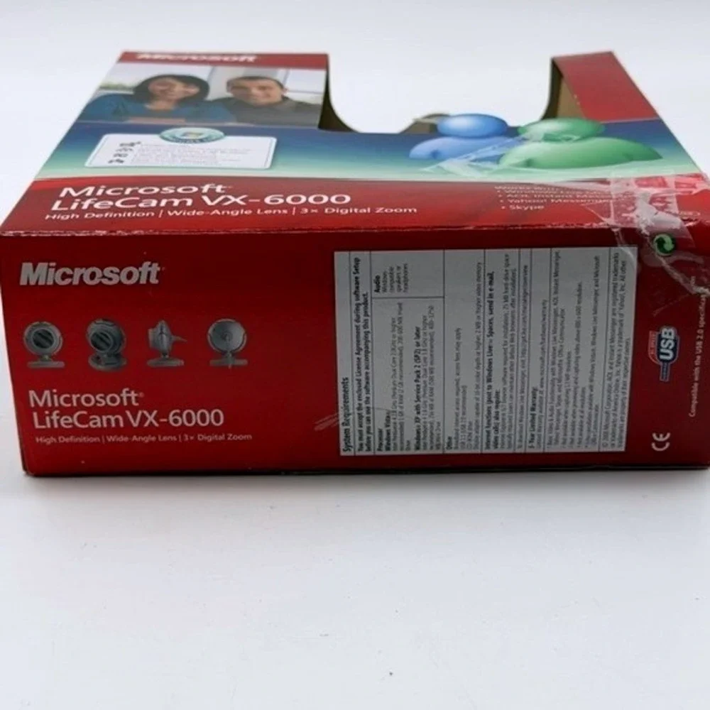 Microsoft LifeCam VX-6000 HD Webcam Wide-Angle Lens 3x Zoom Silver New In Box